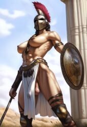 1futa 2024 ai_generated amazon amazonian ancient_greece armor avaru big_balls braid braided_hair breasts brown_hair exposed_breasts flaccid futanari genitals greek_mythology hair hanging_penis herm human humanoid humanoid_genitalia intersex loincloth mammal_humanoid muscular muscular_intersex nipples outdoors outside penis piercing poney revealing_clothes shield solo solo_futa spartan spear tagme testicles vein