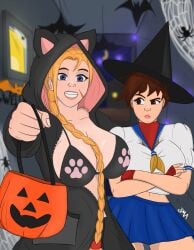 2d busty cammy_white capcom female female_focus female_only halloween halloween_costume hourglass_figure jma sakura_kasugano street_fighter tagme wide_hips