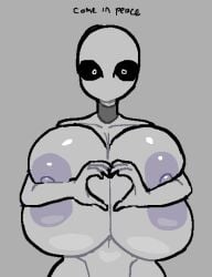 alien alien_girl grey_body heart_symbol hyper hyper_breasts lewdicrousart tagme