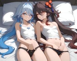 ai_generated furina_(genshin_impact) genshin_impact hu_tao_(genshin_impact) masturbation mutual_masturbation yuri