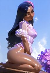 ai_generated black_hair dark_hair dark_skin disney disney_princess encanto isabela_madrigal latina long_hair solo sweat sweating tagme