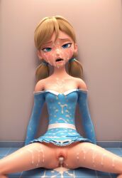 3d after_sex ai_generated aurore_beaureal blonde_hair blush cling clothing cum cum_in_pussy cum_inside defeated disney_channel dress female long_sleeves miraculous_ladybug off_shoulder open_mouth pussy rolling_eyes sex sitting tile_wall tiles twintails vulva