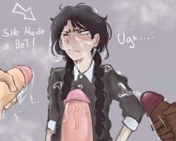 1female 1girls azazelinp bukkake cum cum_on_face facial female jerkingoff kuudere messy penis sperm stroking_cock stroking_penis wednesday_addams