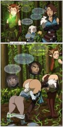 3girls alternate_version_available angry antlers armor artist_name artist_signature ass before_and_after blue_eyes braid breasts breasts_out brown_eyes brown_hair centaur_wedgie comic critical_role dialogue dungeons_and_dragons elf embarrassed face_in_ass female forest gnome green_eyes half-elf humiliation keyleth large_ass long_hair looking_back mace magic midra midraw pale_skin pants_down pike_trickfoot ponytail red_hair smile speech_bubble surprised tan_skin the_legend_of_vox_machina trees vex'ahlia vine_bondage vines weapon white_hair worried
