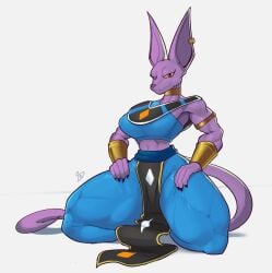 1girls anthro_female anthro_focus anthro_only beerus big_breasts breasts domestic_cat dragon_ball dragon_ball_super dreamerknights feline female rule_63 sideboob sitting thick_thighs