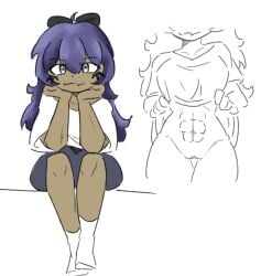 1girls abs digital_drawing_(artwork) female ghostbacon lilith_(ghostbacon) muscular original_character oversized_clothes purple_hair tan_skin
