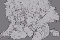 3:2 absurd_res anal anal_sex animal_genitalia anthro anthro_penetrated balls_deep basillicus bear bodily_fluids canid canine claws closed_eyes cum cum_inside doshaguma dripping drooling duo fangs fangs_bared felid feline feral genital_fluids genitals hi_res horn inflation kuruk_(character) line_art looking_at_another looking_at_bulge male male/male mammal mane monochrome on_lap one_eye_closed onomatopoeia penetration precum precum_drip saliva scales sitting sitting_on_lap size_difference sound_effects stomach_bulge teeth text tongue tongue_out ursine