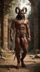 ai_generated big_cock big_dick big_penis dreadlocks faun horned_humanoid horns huge_cock humanoid male muscular muscular_male mythological_creature penis satyr