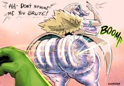 1girls ass_ripple blue_lipstick bob_cut bottom_heavy classica_p emma_frost emma_frost_(marvel_rivals) female huge_ass hulk hulk_(marvel_rivals) marvel marvel_comics marvel_rivals shiny_skin spanked spanked_butt standing wide_hips