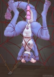 anthro anus arms_tied ass bodily_fluids bondage bondage bound breasts critterstew female fur furred_kobold furred_scalie genitals hi_res holding_object holding_object_in_mouth horn kobold legs_tied midriff navel nipple_piercing nipples nude piercing predicament_bondage pubes pussy rope scalie sex_toy small_breasts solo spread_legs spreading suspension suspension_bondage sweat upside-down vibrator wand_vibrator