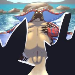 absurd_res animal_genitalia belly big_belly bodily_fluids capcom claws confusion dhalek feral frill_(anatomy) genital_slit genitals group hi_res horn lagiacrus leviathan_(mh) lying male membrane_(anatomy) mizutsune monster_hunter on_back outside partially_submerged scales scalie silhouette snout tail teeth trio uth_duna water