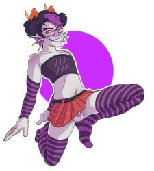 arm_socks balls chastity chastity_cage crossdressing eridan_ampora femboy fins fish glasses homestuck march_eridan miniskirt teasing thigh_highs upskirt wistfullinsomniac