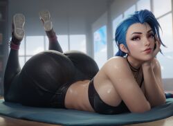 1female 1girls 3d 3d_(artwork) ai_assisted ai_generated alone arcane armpits ass biceps big_ass big_breasts big_butt blue_hair breasts female female female_focus female_only huge_ass huge_breasts huge_butt human human_only humanoid jinx_(league_of_legends) league_of_legends light-skinned_female light_skin long_hair looking_at_another looking_at_partner looking_at_viewer looking_pleasured lying pink_eyes ponytail ponytails riot_games solo solo_female solo_focus sweat sweatdrop sweating sweaty sweaty_body thick thick_ass thick_legs thick_thighs thigh_highs thighhighs thighs voluptuous voluptuous_female waifusrift yoga_pants