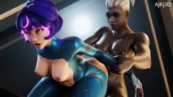 1futa 1girls 3d 3d_animation ajkj blizzard_entertainment bodysuit female futanari juno_(overwatch) multicolored_hair no_sound overwatch skin_tight skindentation skinsuit sojourn_(overwatch) tagme torn_bodysuit torn_clothes torn_clothing torn_skinsuit video white_hair