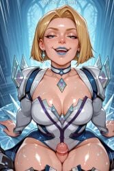 1boy 1boy1girl 1girl1boy 1girls ai_generated blonde_hair blue_eyes blue_lips blue_lipstick emma_frost female ice lipstick marvel marvel_rivals naughty_face penis_between_thighs pov sitting_on_lap smug smug_face thick_thighs thigh_sex velvet_nymph