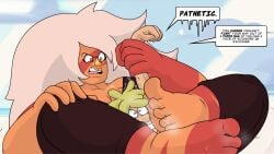 alien_girl alien_humanoid angry barefoot dialogue disappointed feet feet_on_face femdom foot_fetish humiliation jasper jasper_(steven_universe) long_hair malesub mixed_wrestling nasiri_(artist) orange_skin skin_markings smell smelly smelly_feet steven_universe submission_hold submissive_male sweat sweaty sweaty_feet white_hair wrestling