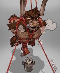 2025 animal_genitalia animal_penis ans anthro anthro_focus arm_hair arm_tuft ball_pulling ball_stretching balls biceps bit_gag bodily_fluids body_hair bondage bound bovid bovine breath brown_eyes brown_hair bucket cattle chest_hair chest_tuft container cum cum_collecting cum_in_container cum_in_jar cum_spurt cumming_in_bucket cumshot ejaculation erection european_mythology eye_roll eyes_rolled_up facial_piercing gag gagged genital_fluids genitals greek_mythology hair hairy hairy_legs hands_tied hands_tied_behind_back hi_res horn jar lactating leg_tuft legs_tied lewdiasa male male_lactation mammal medial_ring milking_cum minotaur muscular mythology nipple_milking nipple_piercing nipple_ring nipple_ring_pull nipples nose_piercing nose_ring orgasm_face pecs penile penis penis_milking piercing restraints ring_piercing rope rope_bondage rope_harness shadow shoulder_hair shoulder_tuft simple_background solo sweat sweatdrop tuft