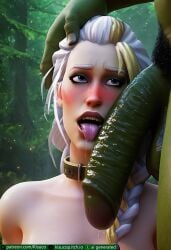 1boy 1girls absurdly_large_cock ai_generated cock_worship day female flaccid flaccid_penis forest horde_(warcraft) human human_(warcraft) human_female imminent_oral in_love_with_cock interspecies jaina_proudmoore kisuco light-skinned_female light_skin looking_up male male/female open_mouth orc orc_(warcraft) orc_male outdoors penis precum_drip tongue_out world_of_warcraft