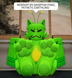 3d alien bratty dayperalex demanding feet feet_fetish foot_fetish foot_focus furry gnarpian gnarpy gnarpy_(regretevator) green_body humiliation low_quality low_res lowres male pawpads paws regretevator roblox roblox_game