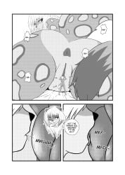 absurd_res anthro anus ass canid canine clitoris comic duo dyone_pro english_text felid female fox genitals hi_res macro male male/female mammal micro monochrome nude pantherine pussy snow_leopard starlia_(lightly-san) text