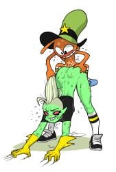 5_fingers alien alien_humanoid all_fours ambiguous_penetration anonymous_artist ass bent_over bite biting_lip biting_own_lip bodily_fluids bottomless breasts butt_grab clothed clothing disney duo female female_penetrated fingers footwear freckles gloves green_body green_skin hair hand_on_butt handwear hat headgear headwear hi_res humanoid humanoid_pointy_ears larger_female larger_penetrated long_hair lord_dominator male male/female male_penetrating male_penetrating_female noseless penetration pink_sclera pointy_ears pulling_hair saliva self_bite sex shoes size_difference smaller_male socks sweat teeth topwear touching_hair wander wander_over_yonder