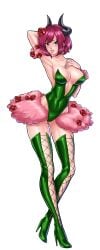 alternate_costume animal_ears arm_up armpits bare_shoulders bliss_(hentai_heroes) blue_eyes boots breasts cg cleavage fake_animal_ears female full_body green_background hentai_heroes high_heel_boots high_heels highleg highleg_leotard horns kinkoid large_breasts leotard lipstick looking_at_viewer makeup medium_breasts official_art parody parted_lips peony_bliss_(hentai_heroes) pink_hair playboy_bunny purple_hair shiny_clothes short_hair smile solo standing tail thigh_boots thighhighs transparent_background