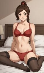 ai_generated ass avatar_legends avatar_the_last_airbender bigmic145 bra braid braided_hair braided_ponytail breasts clothed clothed_female clothing female midriff navel nickelodeon panties solo solo_female tease teasing thigh_highs thighhighs ty_lee
