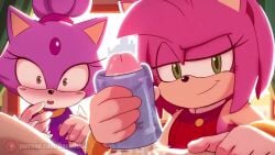 1girls 2girls amy_rose animated anthro anthro_on_human aroused big_penis blaze_the_cat blush blushing_female bodily_fluids boneofarc catgirl clothed clothing cute dominant_female embarrassed eye_contact eyelashes feline femdom furry furry_female handjob hedgehog horny human human_male humanoid interspecies jacking_off looking_at_viewer mammal mammal_humanoid outercourse patreon patreon_logo patreon_username penis pov pov_eye_contact smile smiling smirk smug smug_face sonic_(series) sound submissive submissive_male tagme video watching wet young