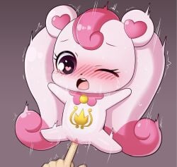 0227 ambiguous_gender anthro anthro_penetrated blush bodily_fluids catch!_teenieping chibi collar duo female female/ambiguous fingering fingering_partner first_person_view fur genital_fluids genitals gradient_background hair heart_eyes heart_symbol heartsping highres human human_on_anthro human_penetrating human_penetrating_anthro interspecies mammal multicolored_body multicolored_fur one_eye_closed penetration pink_body pink_eyes pink_fur pink_hair pov_hands pussy shaking simple_background sweat tears two_tone_body two_tone_fur unknown_species vaginal_penetration young