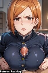 1boy 1boy1girl 1girls ai ai_assisted ai_generated angry angry_expression angry_face anime annoyed annoyed_expression artist_name bangs bed bedroom big_breasts blue_jacket blue_skirt blush blush blushing_female boobjob breasts breasts brown_eyes brown_hair busty busty_female clothed cropped_jacket cum cum_in_breasts cum_on_breasts cum_on_chest cum_on_clothes cum_on_clothing cumshot curvy curvy_female erection female grabbing grabbing_breasts grabbing_own_breast high_waisted_skirt hips indoors jacket jujutsu_kaisen kugisaki_nobara large_breasts long_sleeves looking_at_viewer male narrow_waist nipples_visible_through_clothing nobara_kugisaki open_eyes orange_hair pantyhose penis penis_between_breasts penis_under_clothes penis_under_shirt perfect_body pleated_skirt pov pov_eye_contact rexmagi school_uniform schoolgirl schoolgirl_uniform semen shirt short_hair slim_waist squeezing squeezing_breast squeezing_breasts straight sweat titjob titjob uncensored watermark white_shirt