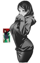 1girls arabian arabian_clothes arabian_female bangs beach_outfit blush covering_mouth fate/strange_fake fate_(series) hijab hijabi huge_ass huge_breasts icantdravv long_hair muslim muslim_female no_name_assassin_(fate) simple_background sweat thick_thighs