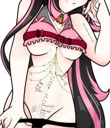 black_hair breast_grab breasts bunny_ear eyes_pink eyes_sparkling girl kuramichii lewd multicolored_hair rabbit rabbit_ears rabbit_girl