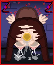 1girls big_breasts bloated_belly breasts breasts_out chara chara_(undertale) female hands_against_wall hearts_around_head lactating lactation large_breasts nipples penetration penis penis_in_pussy pixel_art pussy pussy_juice ripped_pants self_upload squirting squirting_milk undertale undertale_(series) vaginal_penetration zixy