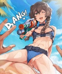 1boy 1girls amane_suzuha bikini brown_hair butterchalk cowgirl_position large_breasts long_hair medium_breasts pale-skinned_female pale_skin pov pov_male pubic_hair steins;gate steins;gate_0 swimsuit vagina vaginal_penetration vaginal_sex