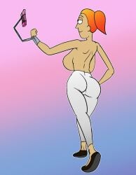 1girls ass big_ass big_boobs big_breasts big_butt boobs butt female female_only female_solo freeman2600_(artist) orange_hair pants pants_only ponytail rick_and_morty selfie shoes shoes_on shoes_only solo solo_female solo_only summer_smith topless topless_female