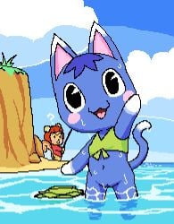 2025 ambiguous_gender animal_crossing anthro ass beach big_eyes big_head blue_body blue_fur blue_hair blush blush_lines bottomless bra bra_only breasts casual_exposure cel_shading chibi clothed clothing cloud day digital_media_(artwork) dipstick_ears dipstick_tail domestic_cat duo ear_markings eyebrows featureless_hands felid feline felis female female_(lore) fishing fishing_rod front_view full-length_portrait fur genitals gesture gloves_(marking) grass green_bra green_clothing green_underwear grorby hair happy hazel_(animal_crossing) holding_fishing_rod holding_object innie_pussy looking_at_viewer low_res mammal markings multicolored_body multicolored_ears multicolored_fur navel nintendo oblivious open_mouth open_smile outside partially_submerged pixel_(artwork) plant portrait pussy question_mark red_clothing red_shirt red_topwear rodent rosie_(animal_crossing) sciurid seaside shaded shirt shirt_only small_breasts smile solo_focus standing tail tail_markings toony_eyes topwear topwear_only tree_squirrel two_tone_body two_tone_fur underwear underwear_only waving wet white_body white_fur