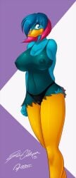 1girls 2013 anthro big_breasts bill black_panties black_thong blue_body blue_eyes blue_feathers blue_hair bowl_cut breasts duck duck_bill duck_girl duckbill female female_focus female_only furry jupiter_(mastergodai) knuckle_up! looking_at_viewer mastergodai nightgown nipples panties pink_hair pink_highlights rascals scarlet_(mastergodai) short_hair solo solo_female solo_focus thong upstairstudios