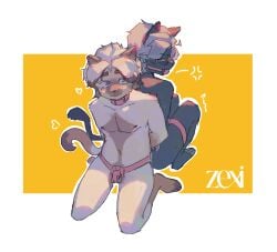 angry anthro arms_tied back_to_back blush bondage bondage bound bound_together chastity_cage chastity_device chastity_strap collar cross-popping_vein domestic_cat duo felid feline felis femboy gag gagged legs_tied male male/male mammal pink_chastity_cage sex_toy zexiray