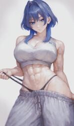 1girls abs ai_generated breasts female hololive hololive_english hololive_english_-council- hololive_english_-promise- large_breasts mercyofblade ouro_kronii panties sports_bra thong thong_panties virtual_youtuber