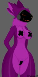 anthro ass big_butt breasts female hi_res machine pasties pasties_only protoderse protogen pussy_tape small_waist solo tape thick_thighs