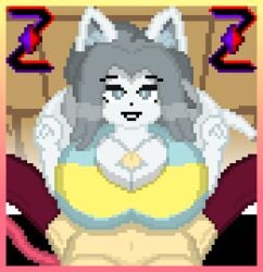 1futa 1girls anthro ass big_ass big_breasts breasts cat_ears cat_tail catgirl female female_on_futa futa_on_female futanari mad_mew_mew mew_mew_(undertale) mew_mew_kissy_cutie nipples paizuri pixel_art self_upload tail temmie temmie_(undertale) undertale undertale_(series) zixy