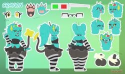 3_toes 3d_glasses 4_fingers absurd_res anthro ass balls barely_visible_balls barely_visible_genitalia big_balls big_butt black_body black_nose blue_body blue_fur bottomwear claws clothed clothing collar crayon_(character) excited eyebrows eyelashes eyewear fangs feet fingers front_view fur generation_4_pokemon genitals gesture glasses hair hand_gesture hi_res huge_balls huge_butt hungry legwear long_hair long_tail looking_aside looking_at_viewer looking_away male messy_hair model_sheet multicolored_body multiple_angles multiple_poses nintendo occult_symbol open_mouth pawpads pawronik paws pentagram pink_pawpads pink_tongue pokemon pokemon_(species) pose rear_view scared shinx simple_background skirt smile solo spiked_collar spikes standing stockings suggestive suggestive_gesture symbol tail teeth text thick_eyelashes thick_thighs thigh_highs tired toes tongue tongue_out topwear two_tone_body v_sign yellow_eyes
