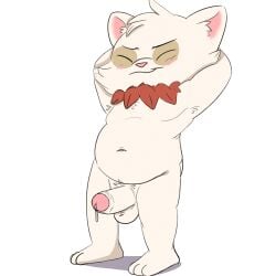 absurd_res anthro balls blush bodily_fluids closed_eyes foreskin genital_fluids genitals hands_behind_head hi_res league_of_legends leaking_precum male navel nude penis precum presenting presenting_penis pubes retracted_foreskin riot_games slightly_chubby smile smirk solo teemo_(lol) tencent twerpishimp uncircumcised yordle