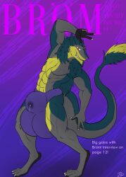 anthro balls big_balls bodily_fluids brom_(sahurus) bulge claws clothing cum fangs fir3dragon0113 fur genital_fluids genitals green_body green_fur grey_body grey_fur hi_res huge_balls hyper hyper_balls hyper_genitalia leaking_cum male muscular paws pose red_eyes sergal smile smiling_at_viewer smirk smirking_at_viewer solo speedo swimwear tail tail_tuft teeth tuft yellow_body yellow_fur