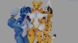 3d_(artwork) anthro bandai_namco big_breasts blue_body blue_fur breast_play breast_suck breasts canid canine claws closed_eyes digimon digimon_(species) digital_media_(artwork) dragon696 dragonaurix ear_piercing erection felid feline female female/female fox fur genitals group group_sex hand_on_breast hand_on_leg hand_on_thigh hi_res krystal krystal_(star_fox) looking_down lynx mammal miyu_(star_fox) nintendo nipples nude open_mouth piercing pussy renamon sex star_fox sucking tail tattoo threesome trio yellow_body yellow_fur