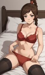 ai_generated ass avatar_legends avatar_the_last_airbender bigmic145 bra braid braided_hair braided_ponytail breasts clothed clothed_female clothing female midriff navel nickelodeon panties solo solo_female tease teasing thigh_highs thighhighs ty_lee