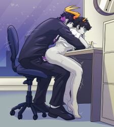 anal boss bottomless bottomless_male clothed_male_nude_male crossdressing gay homestuck horns office office_chair office_sex orphaner_dualscar public_sex secretary sollux_captor tentabulge twink wistfullinsomniac yaoi