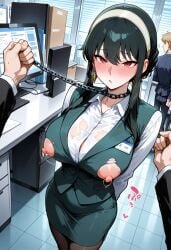 ai_generated blush exposed_nipples female_slave leash metal_chain nipple_piercing nipple_rings office_lady slave slavegirl spy_x_family submissive submissive_female yor yor_briar