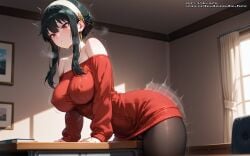 ai_generated big_breasts black_hair earrings female female hell-pantsu nipples_visible_through_clothing ponytail rubbing rubbing_clitoris rubbing_pussy spy_x_family yor_briar yor_forger