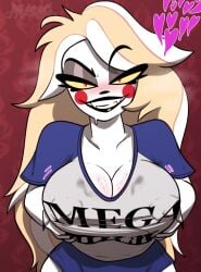 1girls bedroom_eyes big_breasts blonde_female blonde_hair blonde_hair_female blush blushing_at_viewer blushing_female breasts charlie_morningstar charlie_morningstar_(hazbin_hotel) cleavage clothed clothed_female clothing female female_only grabbing grabbing_own_breast groping groping_breast groping_breasts hazbin_hotel holding_breast impmussa large_breasts looking_at_viewer mega_milk nipple_bulge nipples nipples_visible_through_clothing presenting presenting_breasts raised_eyebrow red_eyes self_fondle smile smiling smiling_at_viewer smirking smirking_at_viewer sweat sweatdrop sweating sweaty yellow_sclera